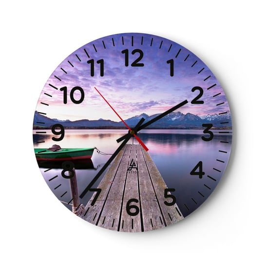 Zegar ścienny - Przyjazna cisza - 30x30cm - Krajobraz Jezioro Drewniany Pomost - Okrągły zegar ścienny - Nowoczeny Stylowy Zegar do salonu do kuchni - Cichy i Modny zegar ARTTOR