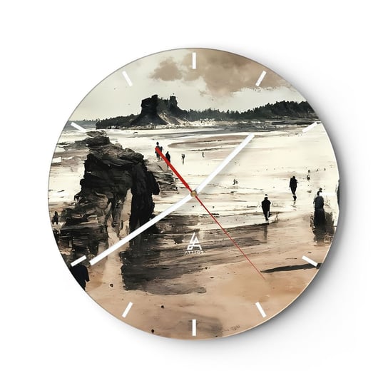 Zegar ścienny - Przywołani - 30x30cm - Plaża Ludzie Sztuka - Okrągły zegar na szkle - Nowoczeny Stylowy Zegar do salonu do kuchni - Cichy i Modny zegar ARTTOR