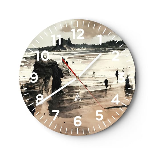 Zegar ścienny - Przywołani - 40x40cm - Plaża Ludzie Sztuka - Okrągły zegar szklany - Nowoczeny Stylowy Zegar do salonu do kuchni - Cichy i Modny zegar ARTTOR