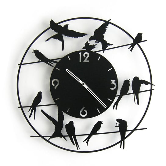 Zegar ścienny Ptaki Birdy, czarny, 40 cm deLorentis
