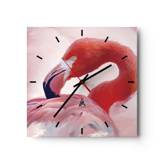 Zegar ścienny - Ptasia uroda - 30x30cm - Flaming Ptak Natura - Kwadratowy zegar na szkle - Nowoczeny Stylowy Zegar do salonu do kuchni - Cichy i Modny zegar ARTTOR