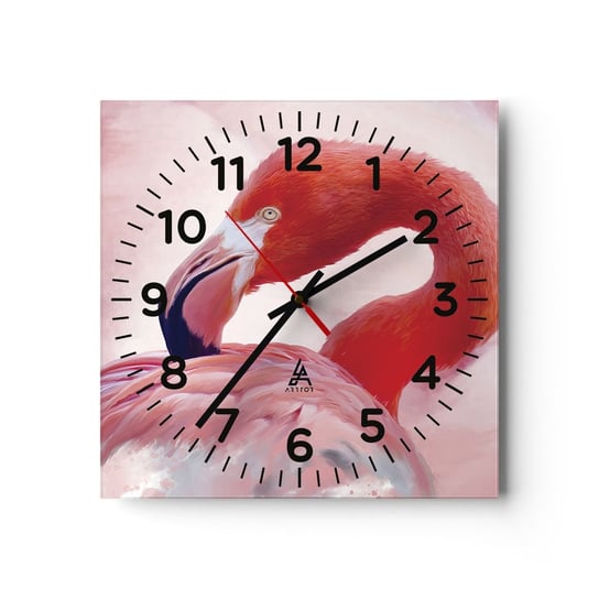 Zegar ścienny - Ptasia uroda - 30x30cm - Flaming Ptak Natura - Kwadratowy zegar ścienny - Nowoczeny Stylowy Zegar do salonu do kuchni - Cichy i Modny zegar ARTTOR