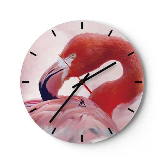 Zegar ścienny - Ptasia uroda - 30x30cm - Flaming Ptak Natura - Okrągły zegar na szkle - Nowoczeny Stylowy Zegar do salonu do kuchni - Cichy i Modny zegar ARTTOR