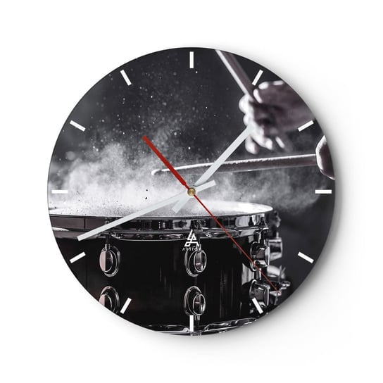 Zegar ścienny - Puls muzyki - 30x30cm - Muzyka Instrument Muzyczny Werbel - Okrągły zegar na szkle - Nowoczeny Stylowy Zegar do salonu do kuchni - Cichy i Modny zegar ARTTOR