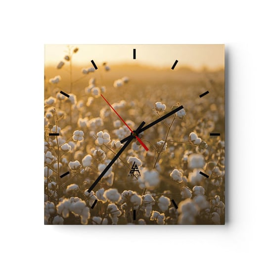 Zegar ścienny - Puszyste pole - 30x30cm - Pole Bawełny Azja Natura - Kwadratowy zegar na szkle - Nowoczeny Stylowy Zegar do salonu do kuchni - Cichy i Modny zegar ARTTOR