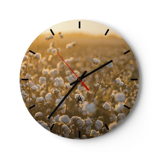 Zegar ścienny - Puszyste pole - 30x30cm - Pole Bawełny Azja Natura - Okrągły zegar na szkle - Nowoczeny Stylowy Zegar do salonu do kuchni - Cichy i Modny zegar ARTTOR