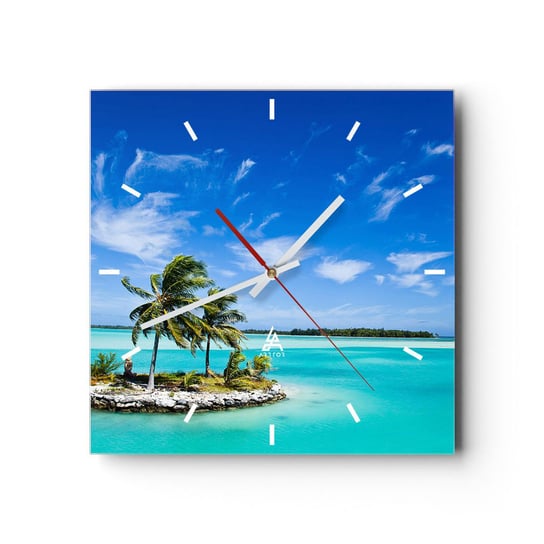 Zegar ścienny - Raj na ziemi - 30x30cm - Krajobraz Wyspa Morze - Kwadratowy zegar na szkle - Nowoczeny Stylowy Zegar do salonu do kuchni - Cichy i Modny zegar ARTTOR
