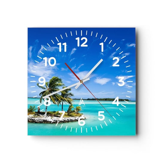 Zegar ścienny - Raj na ziemi - 30x30cm - Krajobraz Wyspa Morze - Kwadratowy zegar ścienny - Nowoczeny Stylowy Zegar do salonu do kuchni - Cichy i Modny zegar ARTTOR