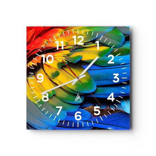 Zegar ścienny - Rajski ptak - 30x30cm - Kolorowe Pióra Pióra Papugi Zwierzęta - Kwadratowy zegar ścienny - Nowoczeny Stylowy Zegar do salonu do kuchni - Cichy i Modny zegar ARTTOR