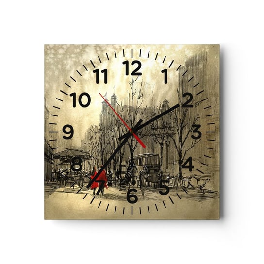 Zegar ścienny - Randka w londyńskiej mgle  - 40x40cm - Miasto Londyn Architektura - Kwadratowy zegar szklany - Nowoczeny Stylowy Zegar do salonu do kuchni - Cichy i Modny zegar ARTTOR