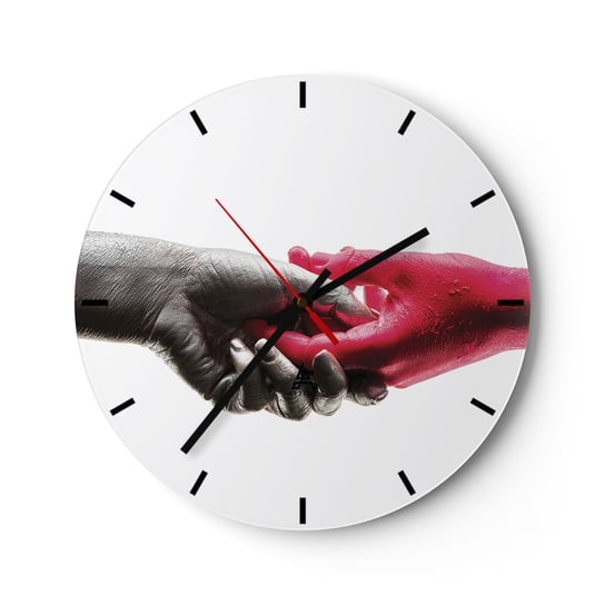 Zegar ścienny - Razem, choć inni - 30x30cm - Ludzkie Dłonie Ręka Abstrakcja - Okrągły zegar na szkle - Nowoczeny Stylowy Zegar do salonu do kuchni - Cichy i Modny zegar ARTTOR