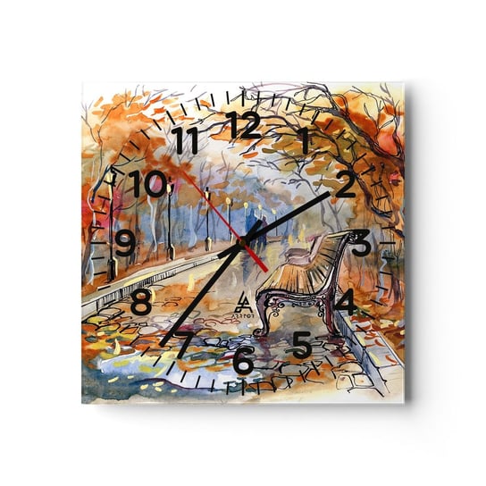 Zegar ścienny - Razem powędrować w jesień - 30x30cm - Krajobraz  Park Jesień - Kwadratowy zegar ścienny - Nowoczeny Stylowy Zegar do salonu do kuchni - Cichy i Modny zegar ARTTOR