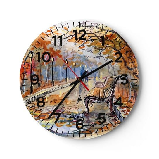 Zegar ścienny - Razem powędrować w jesień - 40x40cm - Krajobraz  Park Jesień - Okrągły zegar szklany - Nowoczeny Stylowy Zegar do salonu do kuchni - Cichy i Modny zegar ARTTOR