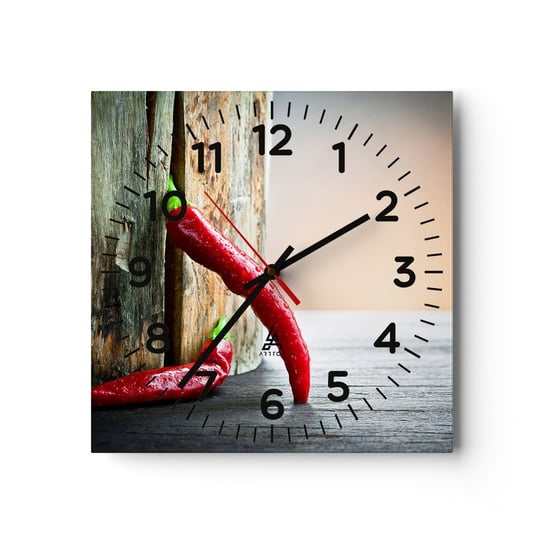 Zegar ścienny - Red hot chili peppers - 30x30cm - Papryka Chili Przyprawa - Kwadratowy zegar ścienny - Nowoczeny Stylowy Zegar do salonu do kuchni - Cichy i Modny zegar ARTTOR