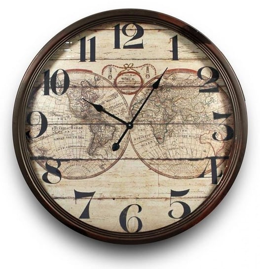 Zegar ścienny retro, motyw kuli ziemskiej, brązowy, 82x9x82 cm Pigmejka