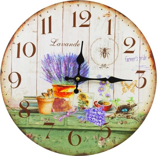 Zegar ścienny retro, motyw lawenda, 34x4x34 cm Art-Pol