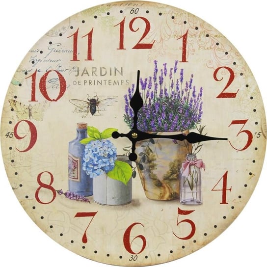 Zegar ścienny retro, motyw lawenda, kremowy, 34x4x34 cm Pigmejka