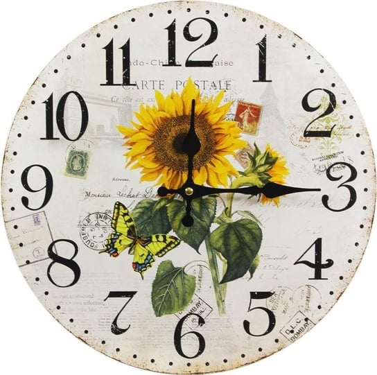 Zegar ścienny retro, motyw słoneczniki, 34x4x34 cm Pigmejka