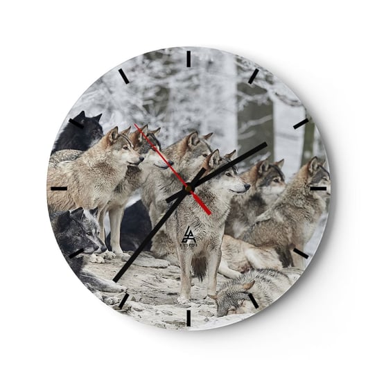 Zegar ścienny - Rodzina i przyjaciele - 30x30cm - Wataha Wilków Wilki Zwierzęta - Okrągły zegar na szkle - Nowoczeny Stylowy Zegar do salonu do kuchni - Cichy i Modny zegar ARTTOR