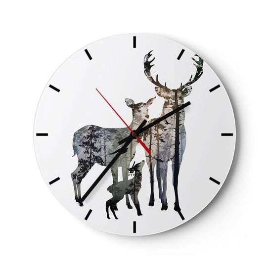 Zegar ścienny - Rodzinna fotografia - 40x40cm - Zwierzęta Jeleń Natura - Okrągły zegar ścienny - Nowoczeny Stylowy Zegar do salonu do kuchni - Cichy i Modny zegar ARTTOR