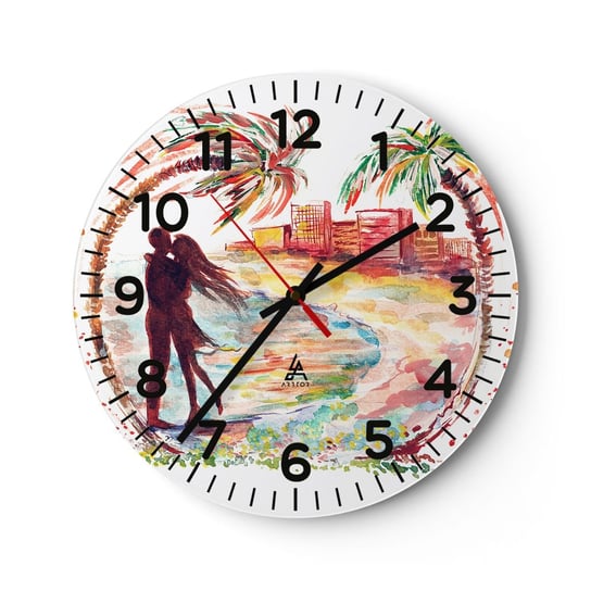 Zegar ścienny - Romantyczne wakacje - 30x30cm - Ludzie Palma Kokosowa Plaża - Okrągły zegar ścienny - Nowoczeny Stylowy Zegar do salonu do kuchni - Cichy i Modny zegar ARTTOR