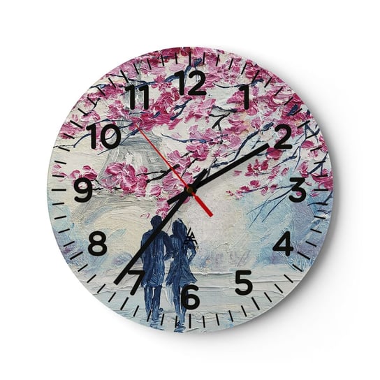 Zegar ścienny - Romantyczny spacer - 40x40cm - Paryż Wieża Eiffla Zakochana Para - Okrągły zegar szklany - Nowoczeny Stylowy Zegar do salonu do kuchni - Cichy i Modny zegar ARTTOR