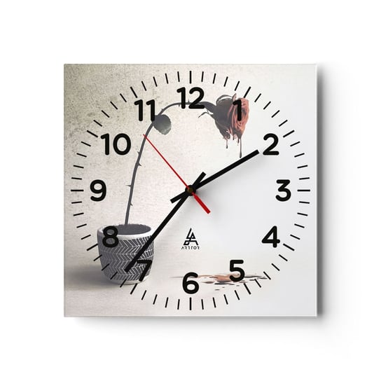 Zegar ścienny - Rosa dolorosa - 30x30cm - Abstrakcja Róża Sztuka - Kwadratowy zegar ścienny - Nowoczeny Stylowy Zegar do salonu do kuchni - Cichy i Modny zegar ARTTOR