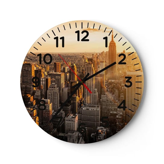 Zegar ścienny - Rosnąc w słońcu - 40x40cm - Miasto Nowy Jork Architektura - Okrągły zegar szklany - Nowoczeny Stylowy Zegar do salonu do kuchni - Cichy i Modny zegar ARTTOR