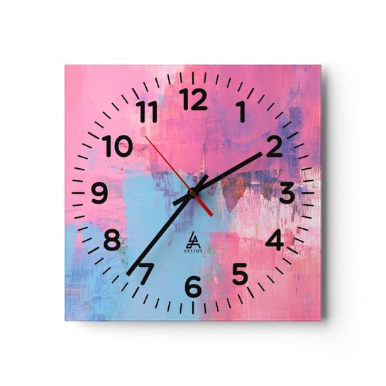 Zegar ścienny - Róż, błękit i szczypta światła - 40x40cm - Abstrakcja Minimalizm Sztuka - Kwadratowy zegar szklany - Nowoczeny Stylowy Zegar do salonu do kuchni - Cichy i Modny zegar ARTTOR