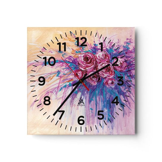 Zegar ścienny - Różana fontanna - 30x30cm - Kwiaty Bukiet Kwiatów Róża - Kwadratowy zegar ścienny - Nowoczeny Stylowy Zegar do salonu do kuchni - Cichy i Modny zegar ARTTOR