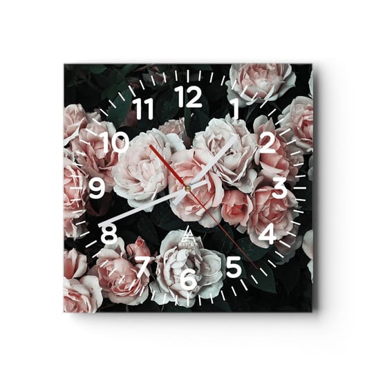 Zegar ścienny - Różany ansamble - 30x30cm - Bukiet Kwiatów Róża Kwiaty - Kwadratowy zegar ścienny - Nowoczeny Stylowy Zegar do salonu do kuchni - Cichy i Modny zegar ARTTOR