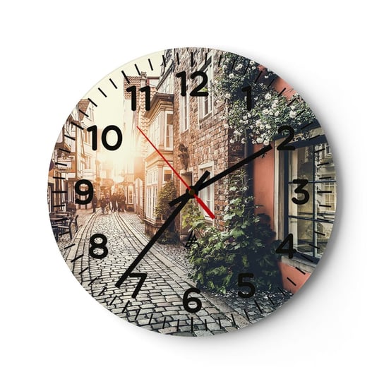 Zegar ścienny - Różany zaułek w różowym blasku - 30x30cm - Miasto Holandia Architektura - Okrągły zegar ścienny - Nowoczeny Stylowy Zegar do salonu do kuchni - Cichy i Modny zegar ARTTOR