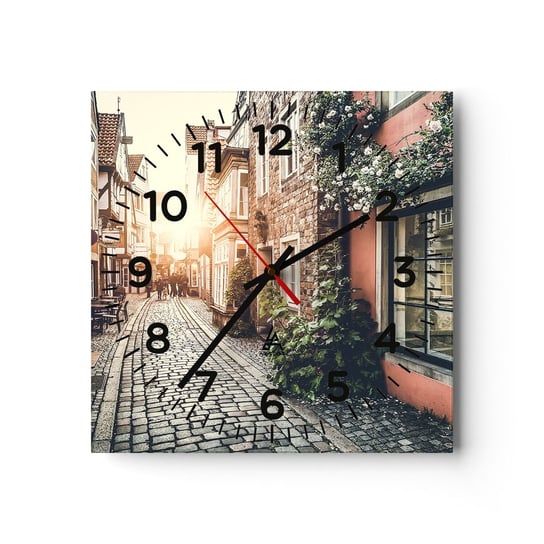 Zegar ścienny - Różany zaułek w różowym blasku - 40x40cm - Miasto Holandia Architektura - Kwadratowy zegar szklany - Nowoczeny Stylowy Zegar do salonu do kuchni - Cichy i Modny zegar ARTTOR