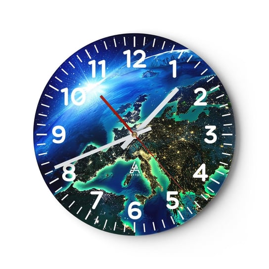 Zegar ścienny - Roziskrzona Europa - 30x30cm - Kosmos Planeta Ziemia Kontynenty - Okrągły zegar ścienny - Nowoczeny Stylowy Zegar do salonu do kuchni - Cichy i Modny zegar ARTTOR