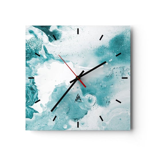 Zegar ścienny - Rozlewiska błękitu - 30x30cm - Abstrakcja Sztuka Modern Art. - Kwadratowy zegar na szkle - Nowoczeny Stylowy Zegar do salonu do kuchni - Cichy i Modny zegar ARTTOR