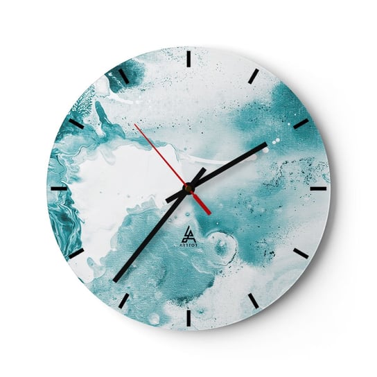 Zegar ścienny - Rozlewiska błękitu - 30x30cm - Abstrakcja Sztuka Modern Art. - Okrągły zegar na szkle - Nowoczeny Stylowy Zegar do salonu do kuchni - Cichy i Modny zegar ARTTOR