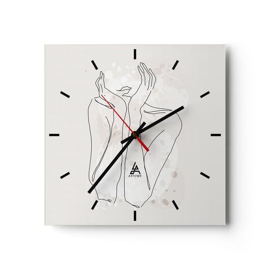 Zegar ścienny - Rozmarzona chwila - 30x30cm - Grafika Kobieta Sztuka - Kwadratowy zegar na szkle - Nowoczeny Stylowy Zegar do salonu do kuchni - Cichy i Modny zegar ARTTOR