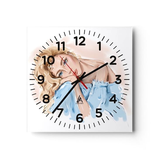 Zegar ścienny - Rozmarzona w błękicie - 30x30cm - Kobieta Moda Grafika - Kwadratowy zegar ścienny - Nowoczeny Stylowy Zegar do salonu do kuchni - Cichy i Modny zegar ARTTOR