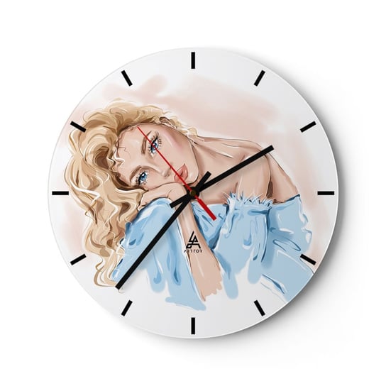 Zegar ścienny - Rozmarzona w błękicie - 40x40cm - Kobieta Moda Grafika - Okrągły zegar ścienny - Nowoczeny Stylowy Zegar do salonu do kuchni - Cichy i Modny zegar ARTTOR