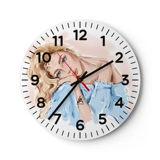Zegar ścienny - Rozmarzona w błękicie - 40x40cm - Kobieta Moda Grafika - Okrągły zegar szklany - Nowoczeny Stylowy Zegar do salonu do kuchni - Cichy i Modny zegar ARTTOR