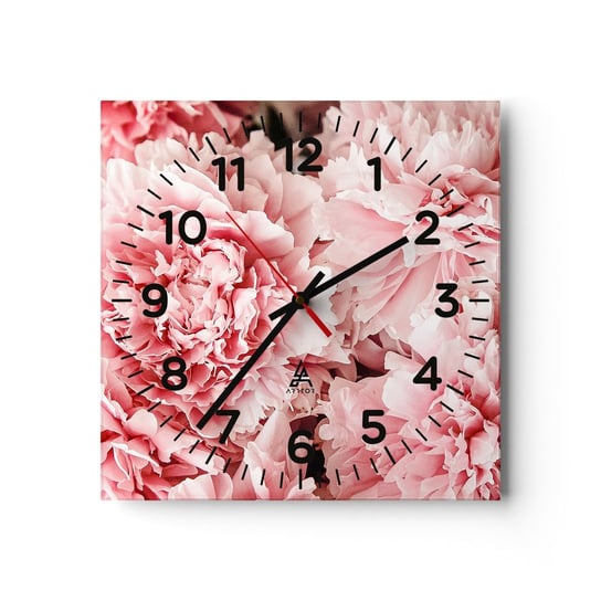 Zegar ścienny - Różowe marzenie - 30x30cm - Kwiaty Piwonie Romantyzm - Kwadratowy zegar ścienny - Nowoczeny Stylowy Zegar do salonu do kuchni - Cichy i Modny zegar ARTTOR
