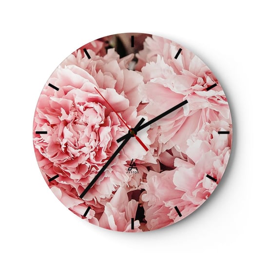 Zegar ścienny - Różowe marzenie - 30x30cm - Kwiaty Piwonie Romantyzm - Okrągły zegar na szkle - Nowoczeny Stylowy Zegar do salonu do kuchni - Cichy i Modny zegar ARTTOR