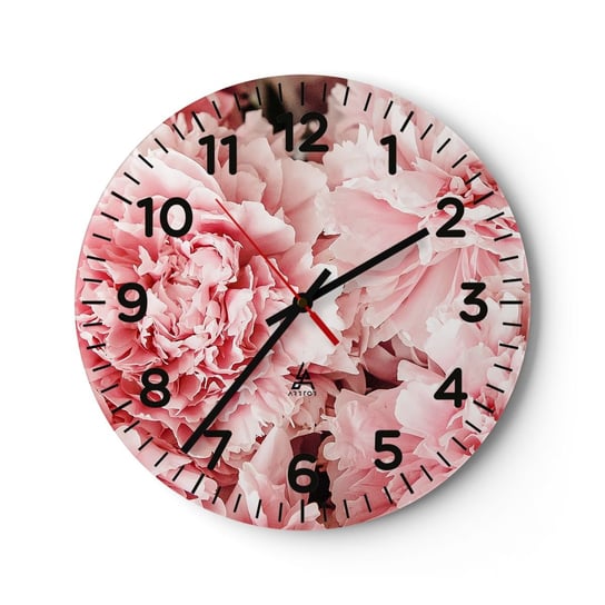 Zegar ścienny - Różowe marzenie - 30x30cm - Kwiaty Piwonie Romantyzm - Okrągły zegar ścienny - Nowoczeny Stylowy Zegar do salonu do kuchni - Cichy i Modny zegar ARTTOR