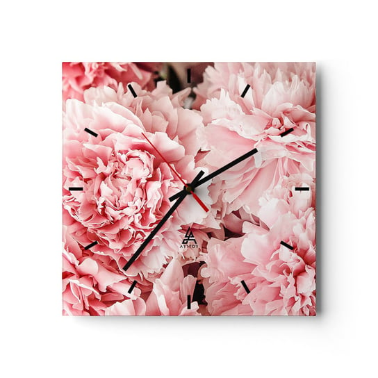 Zegar ścienny - Różowe marzenie - 40x40cm - Kwiaty Piwonie Romantyzm - Kwadratowy zegar ścienny - Nowoczeny Stylowy Zegar do salonu do kuchni - Cichy i Modny zegar ARTTOR