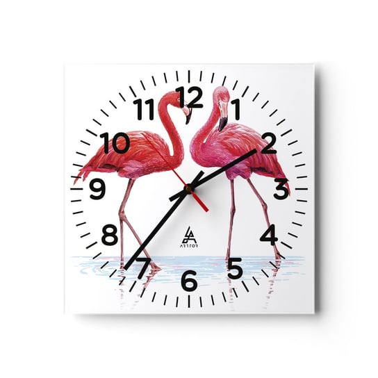 Zegar ścienny - Różowe randez-vous - 30x30cm - Flamingi Ptaki Sztuka - Kwadratowy zegar ścienny - Nowoczeny Stylowy Zegar do salonu do kuchni - Cichy i Modny zegar ARTTOR