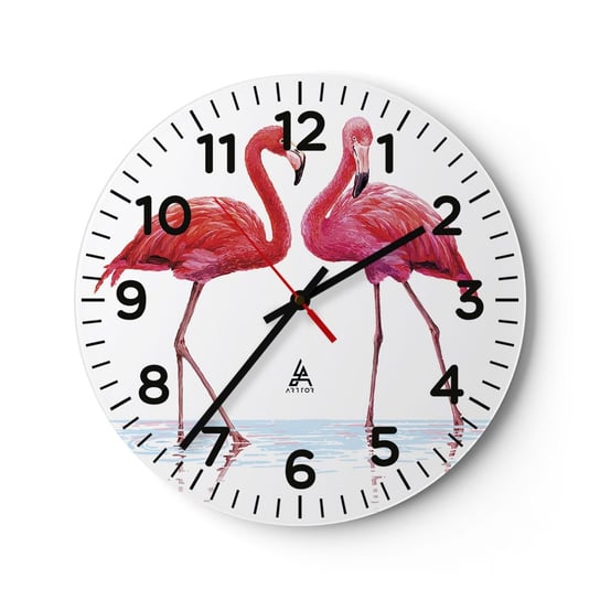 Zegar ścienny - Różowe randez-vous - 30x30cm - Flamingi Ptaki Sztuka - Okrągły zegar ścienny - Nowoczeny Stylowy Zegar do salonu do kuchni - Cichy i Modny zegar ARTTOR