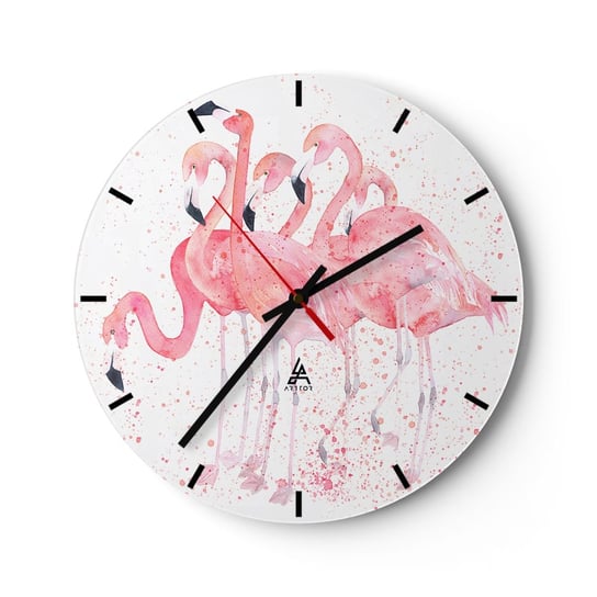 Zegar ścienny - Różowy ansambl - 40x40cm - Flamingi Ptaki Grafika - Okrągły zegar ścienny - Nowoczeny Stylowy Zegar do salonu do kuchni - Cichy i Modny zegar ARTTOR