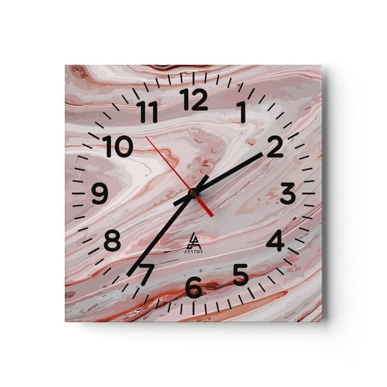 Zegar ścienny - Różowy w płynie - 40x40cm - Abstrakcja Sztuka Nowoczesny Wzór - Kwadratowy zegar szklany - Nowoczeny Stylowy Zegar do salonu do kuchni - Cichy i Modny zegar ARTTOR