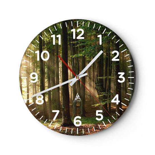 Zegar ścienny - Rozpromieniony w wiosenny poranek - 30x30cm - Krajobraz Las Park - Okrągły zegar ścienny - Nowoczeny Stylowy Zegar do salonu do kuchni - Cichy i Modny zegar ARTTOR