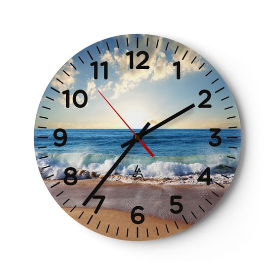 Zegar ścienny - Ruch i bezruch zarazem - 40x40cm - Krajobraz Morze Plaża - Okrągły zegar szklany - Nowoczeny Stylowy Zegar do salonu do kuchni - Cichy i Modny zegar ARTTOR